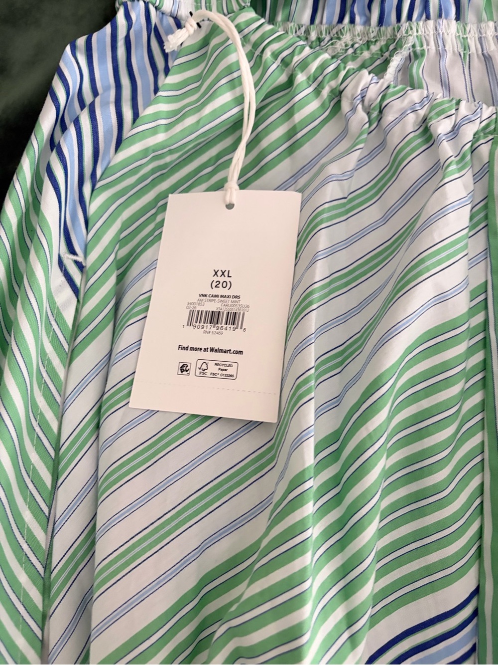 Striped Elastic-Waist Midi Skirt in Green and Blue